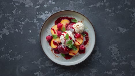 delicious peach and raspberry ice cream dessert