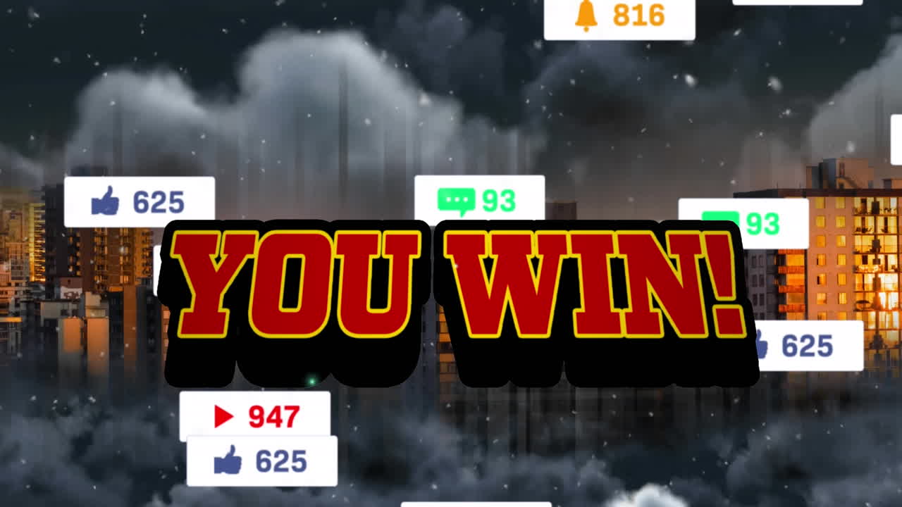 도시 풍경 위에서 성장하는 텍스트와 숫자를 이기는 애니메이션