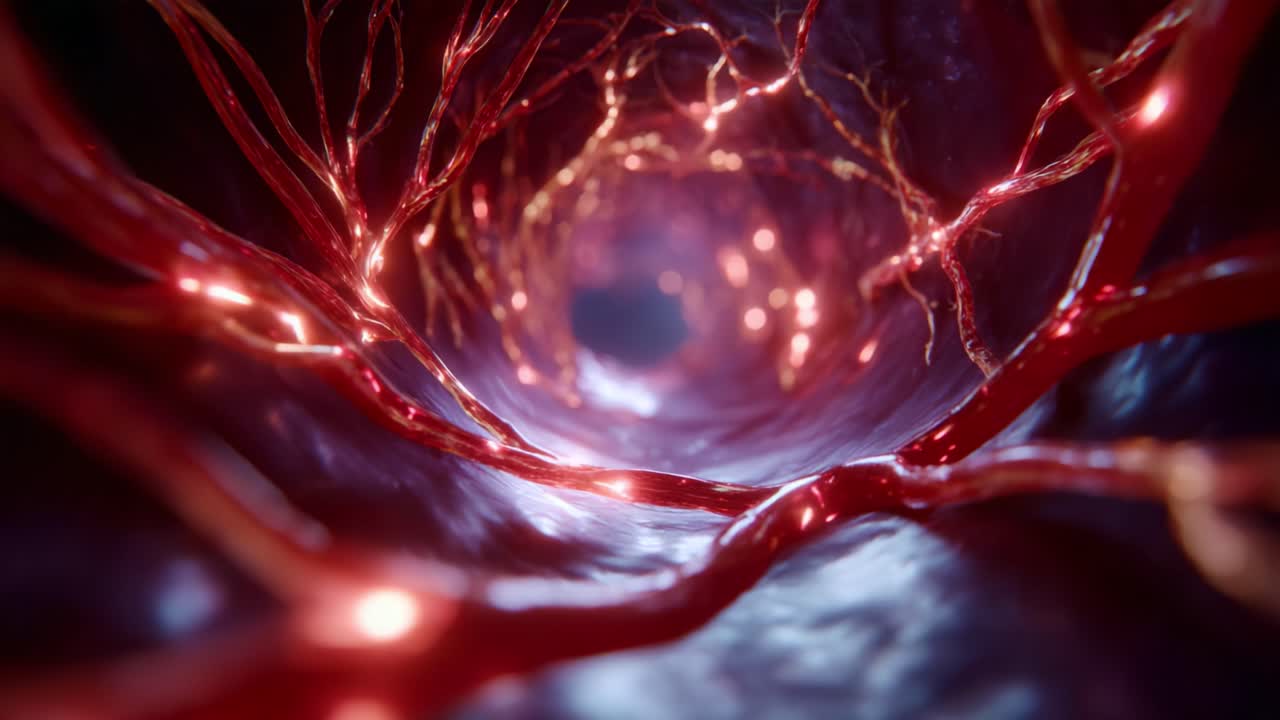 Betagende udsigt over pulserende neurale baner, der viser komplekse forbindelser i et levende cellulært miljø, og fremhæver skønheden i biologiske strukturer