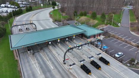 aerial pullback of usa toll plaza interchange