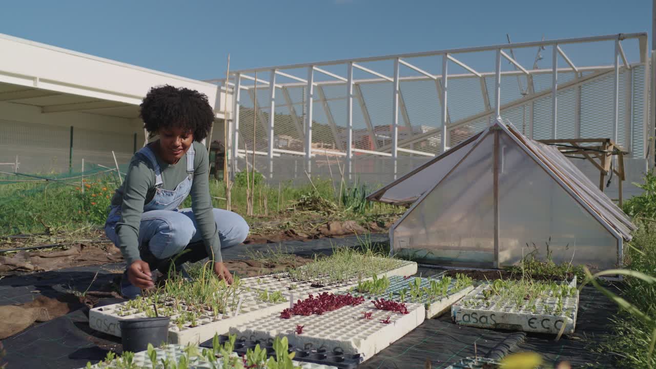 Woman gardening in an urban farm