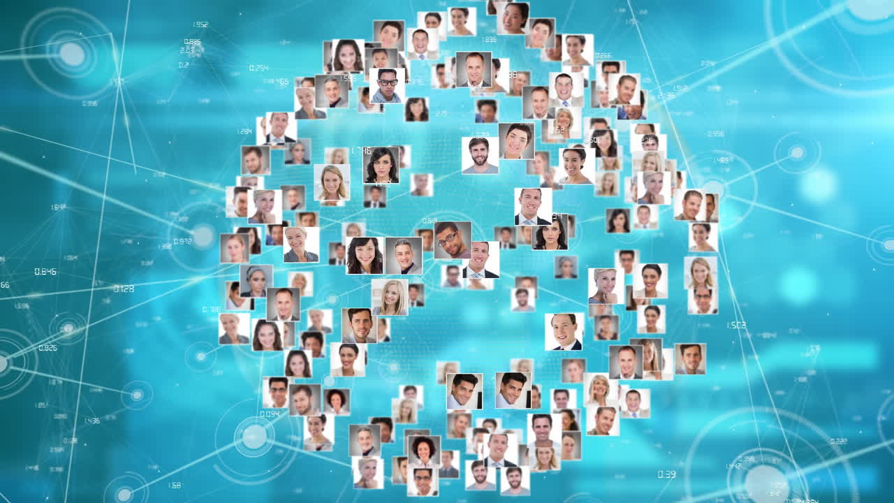 animación de diversos iconos de personas a través de una red de conexiones