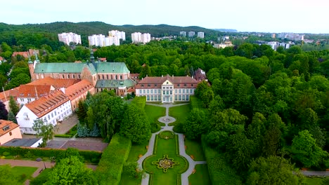 aerial: oliwa public park in sopot, poland