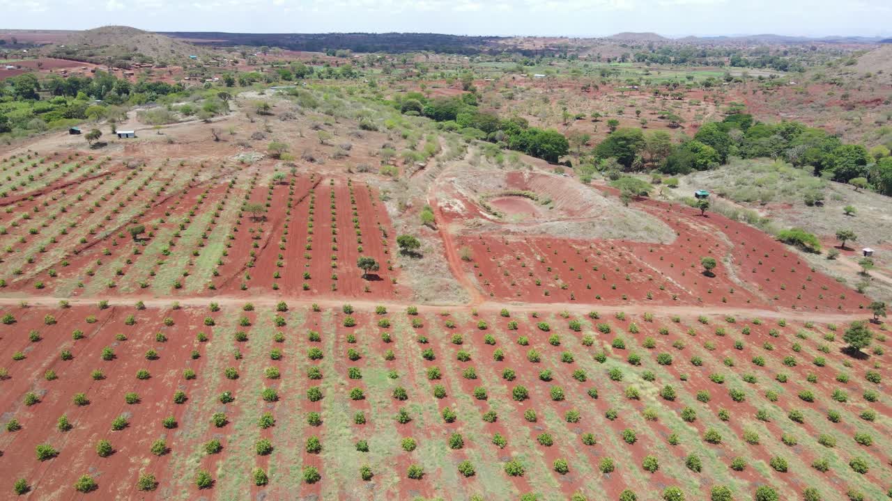 Drone Mavic Air 2 flying over the hill in the Africa savanna desert zone. Climate change desert zone of Africa. Arid places without water in kenya during the drought seasons.
