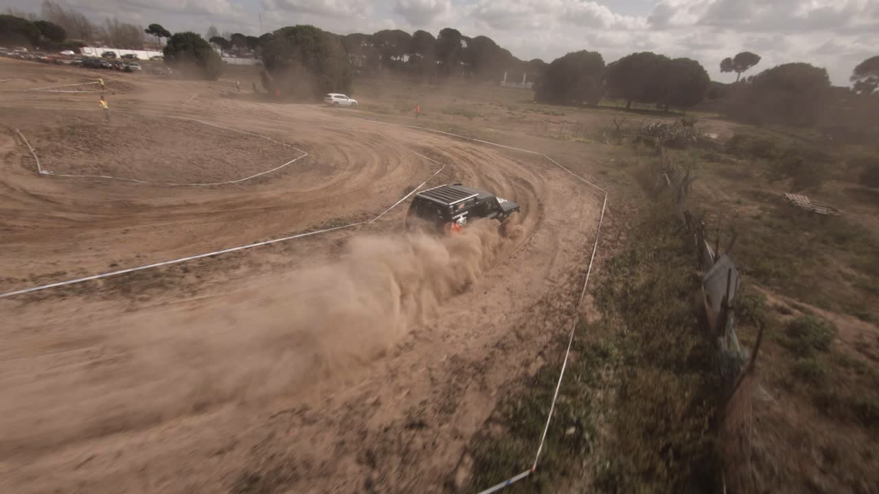 FPV drone action with Land Sur Land Rover in Iberlince off-road race