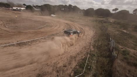 fpv drone action with land sur land rover in iberlince off-road race