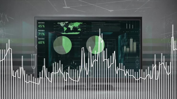 Animazione di un grafico su uno schermo con elaborazione dati