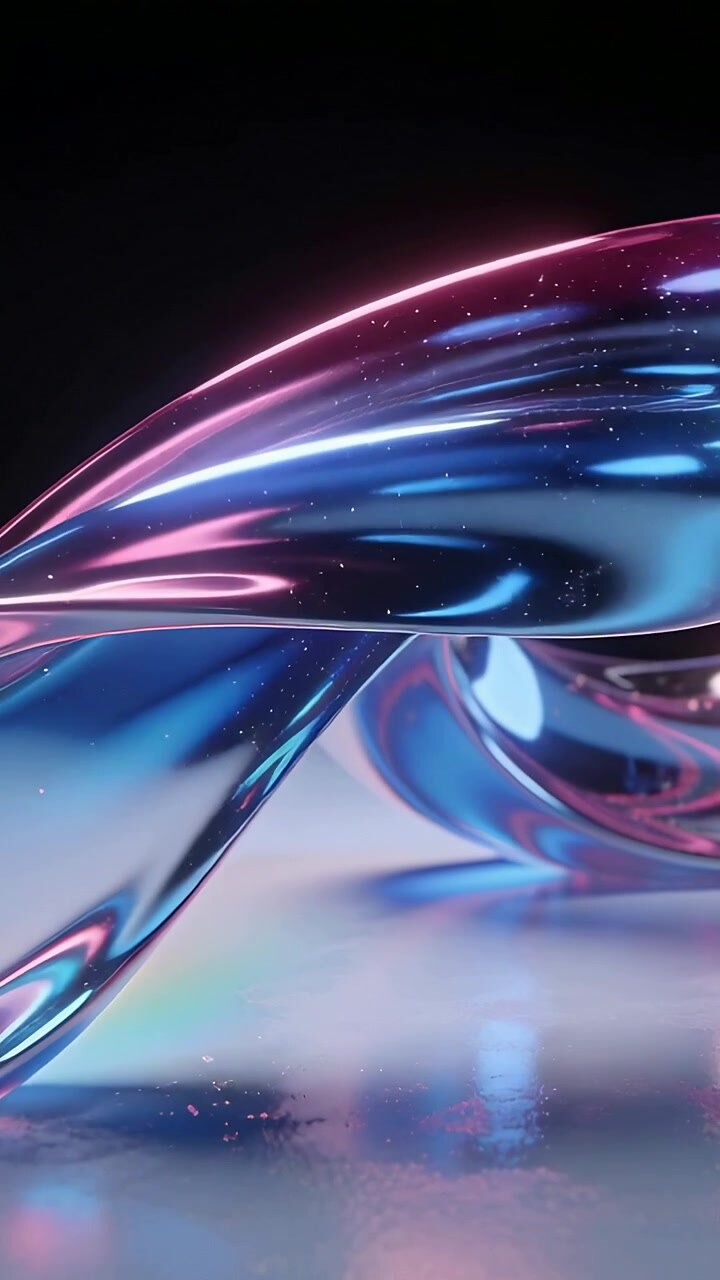 Vertical video: Panning camera showing twisted torus rotating in studio, with table rainbow specks