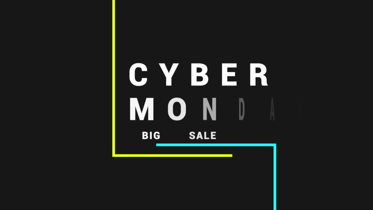 Cyber Monday og Store Udsalg-tekst med linjer på sort gradient