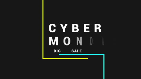cyber monday and big sale text with lines on black gradient