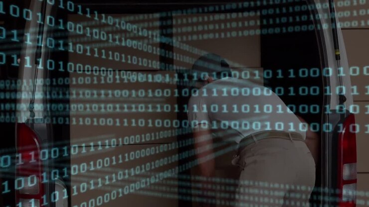 Animation of binary coding over delivery man