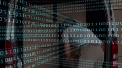 animation of binary coding over delivery man