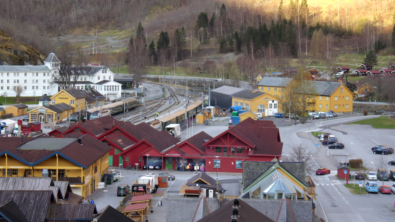 Extra wide shot of flam railway station And Flåmsbana