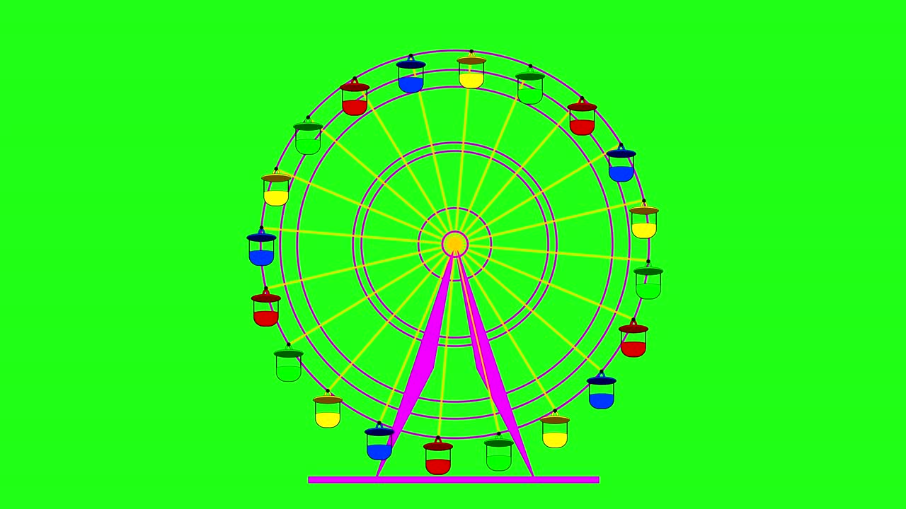 Colorful ferris wheel on a green screen  background. 4k animation.