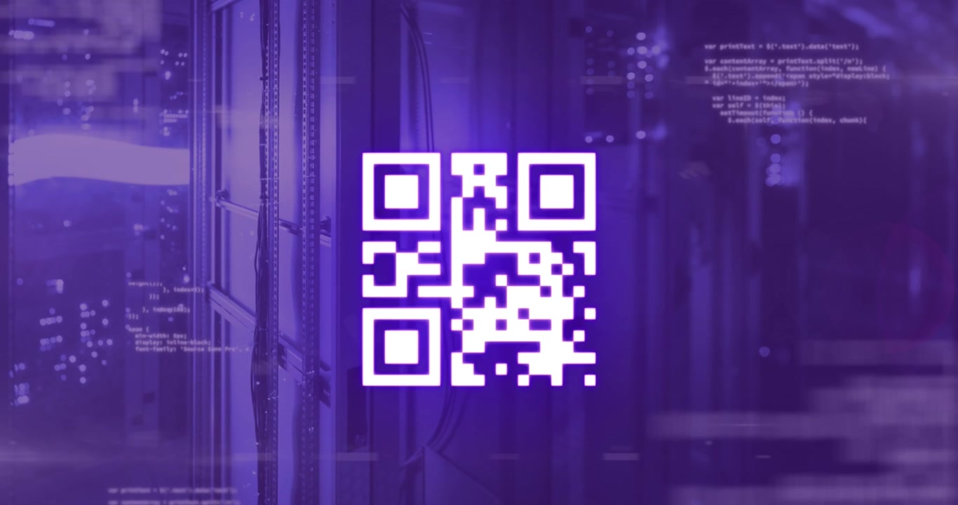 Digital animation showcases a bright qr code in a global technology concept.