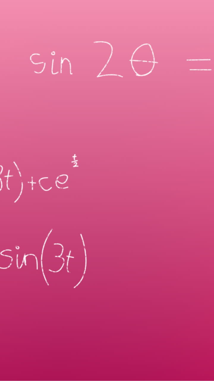 Animation of hand written mathematical formulae over pink background