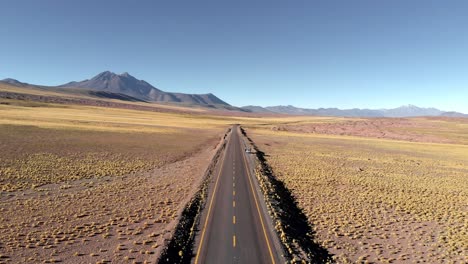 Aerial-view-of-a-desert-road-in-Atacama
