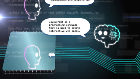 Animation-of-ai-text,-icons-and-data-processing-over-circuit-board