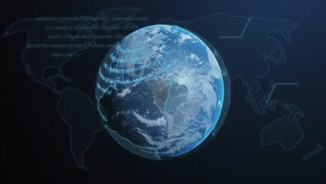 animación del procesamiento de datos y mapa del mundo en todo el mundo.