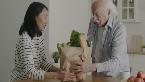 Daughter Helping Elderly Father with Groceries
