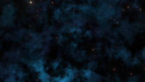 el universo cgi se acerca a las estrellas en una vasta nube de nebulosa azul oscuro similar al polvo en el espacio profundo, vista amplia