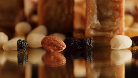 close-up of mixed nuts and dried fruits