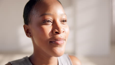 black woman, calm and face with relax