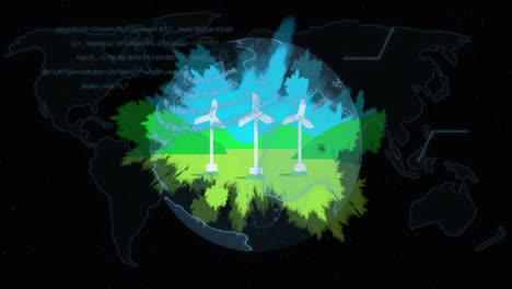 animación del globo y procesamiento de datos sobre turbinas eólicas