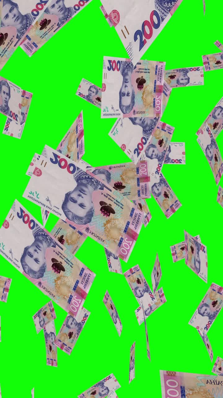 녹색 화면에 떨어지는 라트비아/리투아니아 지폐