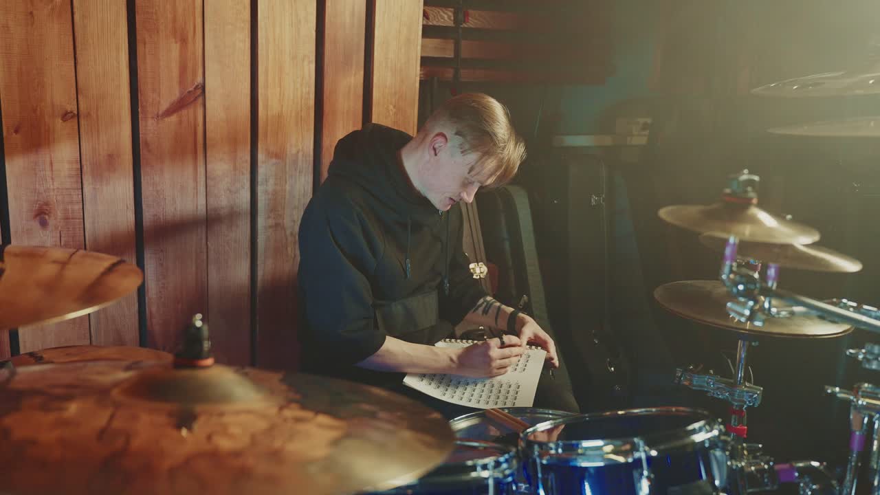 Drummer Practicing in Studio