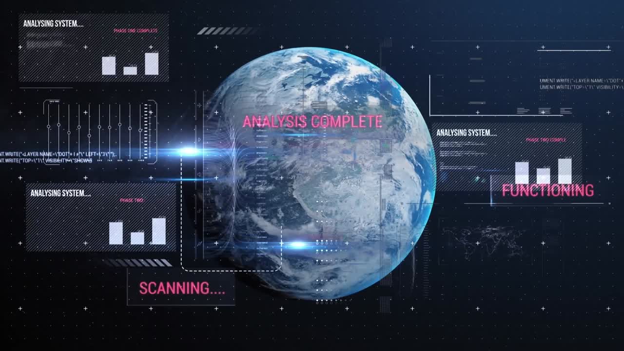 Animation of data processing and statistics over globe