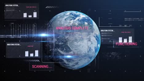 animation of data processing and statistics over globe