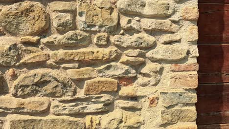 close-up view of a rustic stone wall