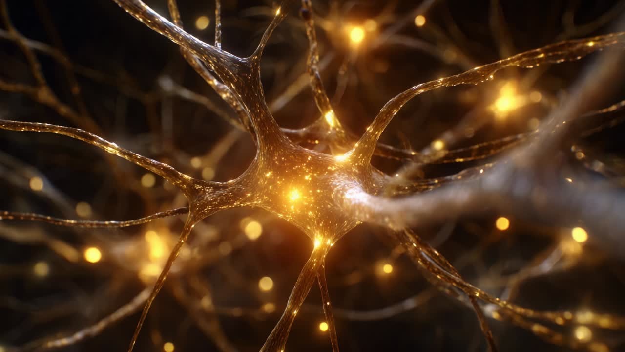 Exploring the Complex Architecture of Neurons: A Close-Up View of Neural Connections Illuminated with Glowing Particles, Showcasing the Intricate Network of Brain Cells in Stunning Detail