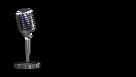 podcast y audiolibro imágenes de fondo de micrófono cromado giratorio contra un fondo negro - bucle sin costuras