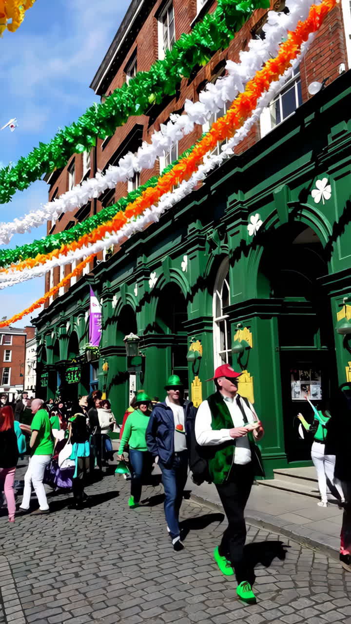 St. Patrick's Day Celebrations on a Decorated City Street