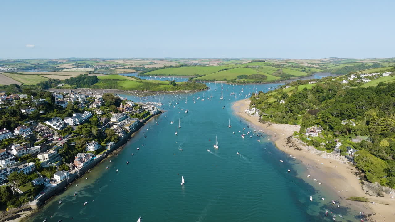 Aerial View of a Coastal Town and River Estuary
