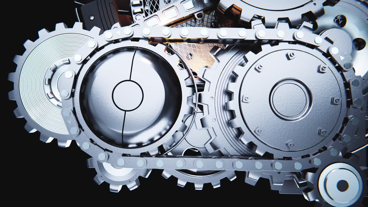 Detailed View of Moving Mechanical Gears and Chain