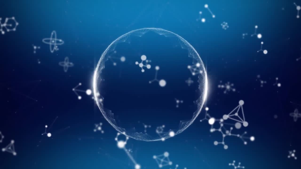 파란색 배경에 있는 글로벌 연결 네트워크와 작은 네트워크의 애니메이션