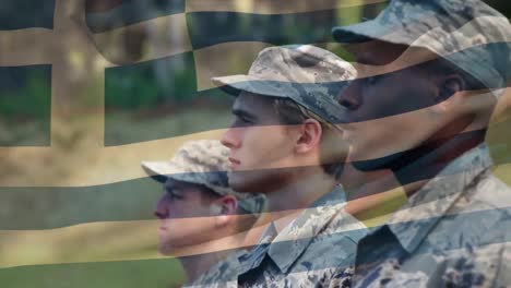 animation of soldiers with waving greek flag