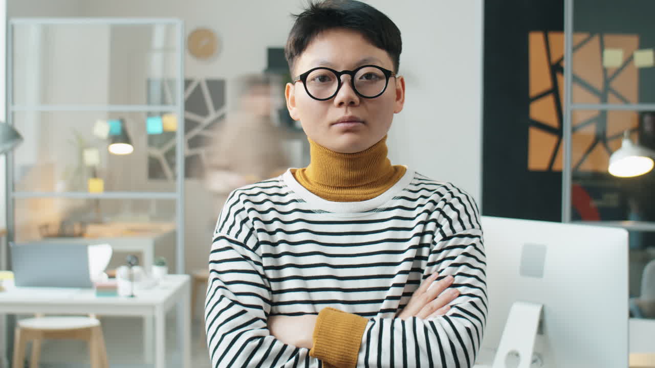 Time Lapse of Asian Businesswoman Standing in Office