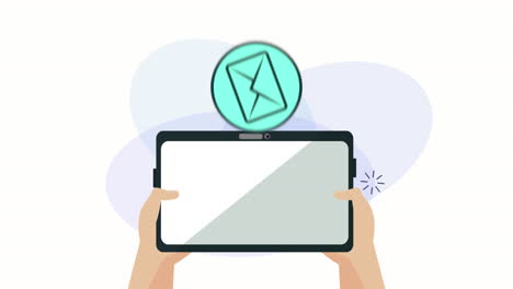 usando las manos de la tableta con animación de marketing de redes sociales