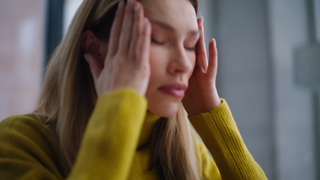 Lady hands touching touchpad laptop at workplace closeup. Fatigued woman work