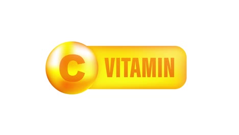 vitamin c with realistic drop on gray background. particles of vitamins in the middle. motion graphics.