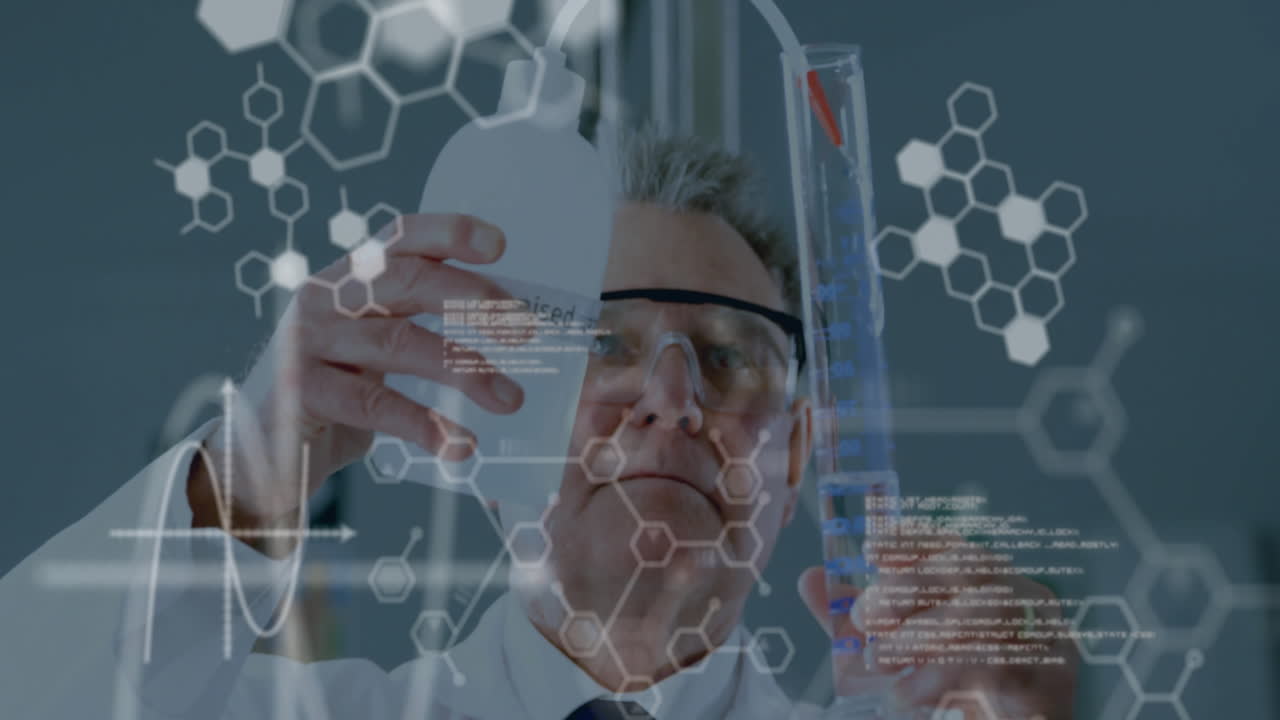실험실에서 백인 남성 과학자에 대한 과학 데이터 처리의 애니메이션