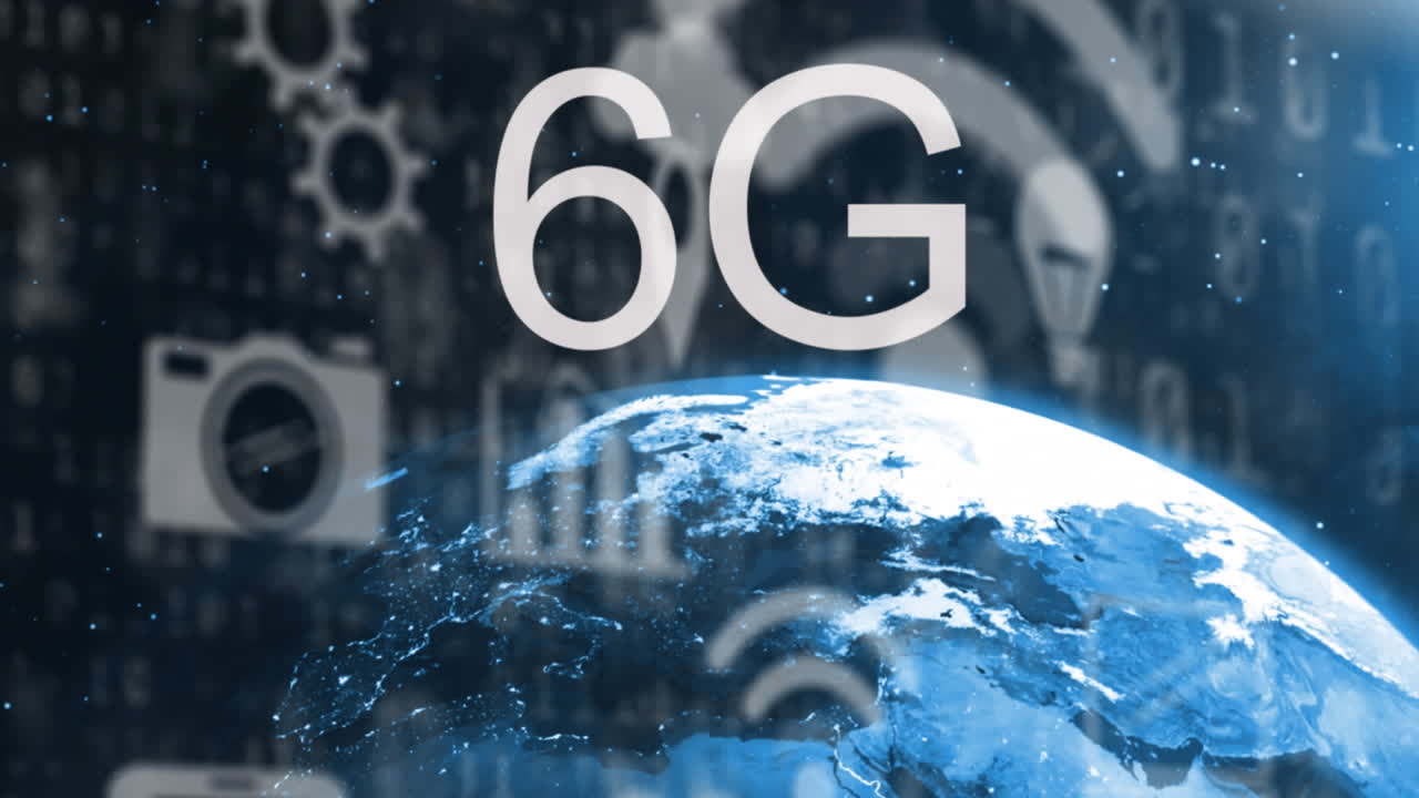 animación de texto de 6g sobre el globo