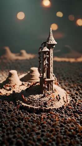 ants building a miniature castle in sand