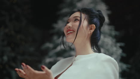 woman enjoying snow