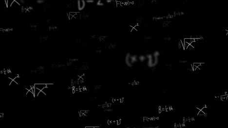 animación en bucle de 4k de fórmulas matemáticas blancas y dibujos geométricos en la pizarra.