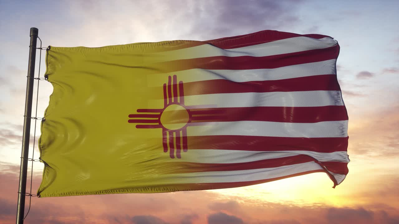 발 기둥에 새 멕시코와 미국 발, 바람에 흔들리는 미국과 뉴멕시코의 혼합 발